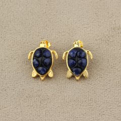 Kaplumbağa Modelli Safir Doğaltaşlı Gümüş Küpe