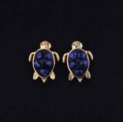 Kaplumbağa Modelli Safir Doğaltaşlı Gümüş Küpe