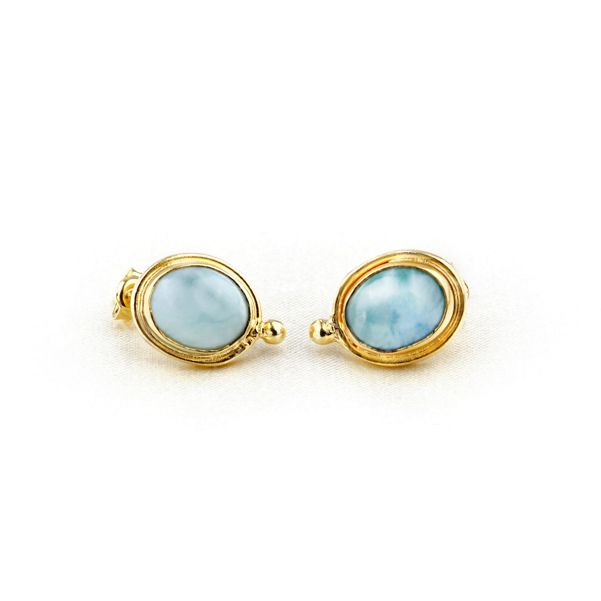 Larimar Doğaltaşlı Minimal Gümüş Küpe