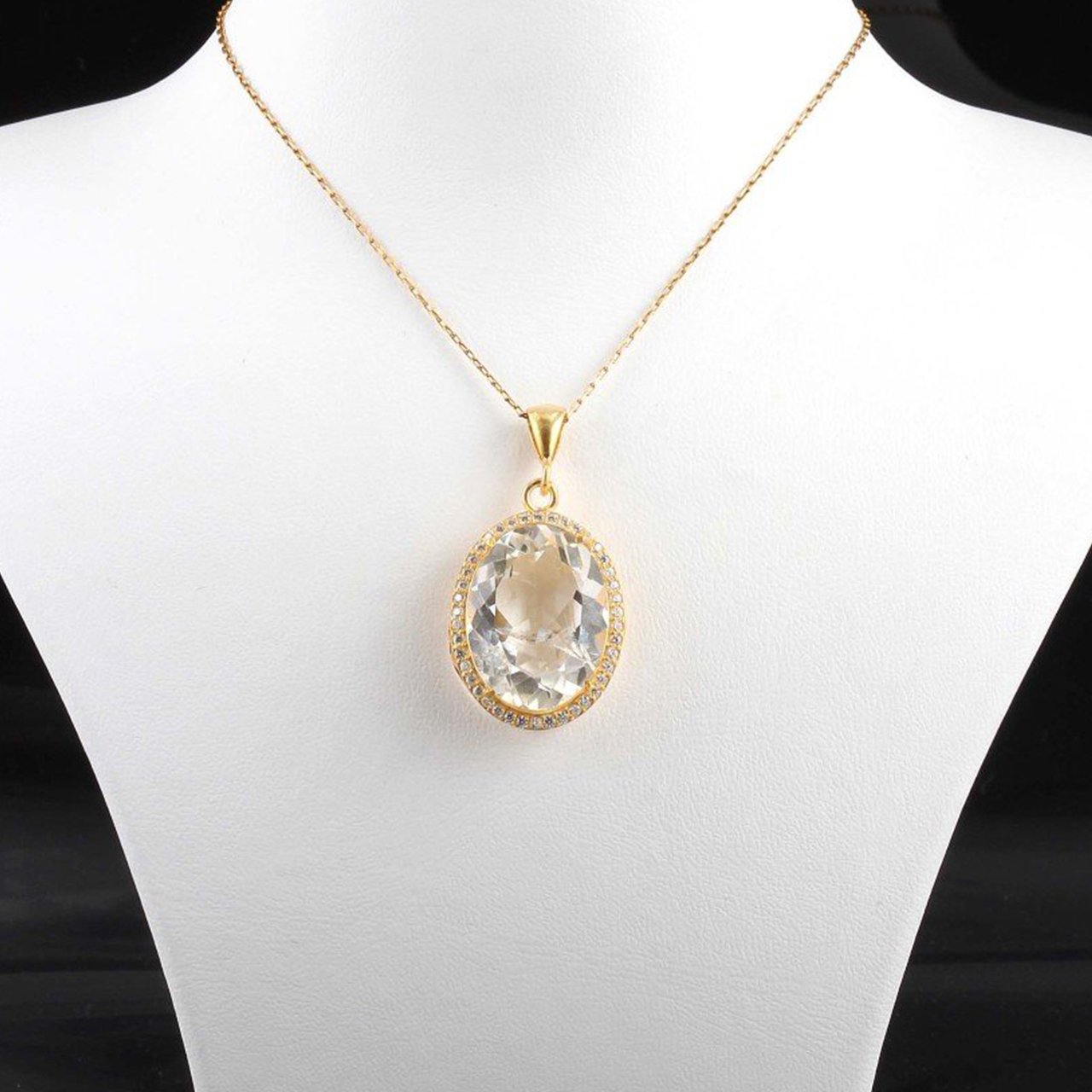 Fasetli Kristal Kuvars Doğal Taşlı Gümüş Kolye