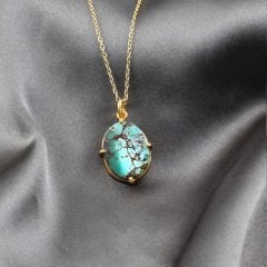 Firuze Doğaltaşlı Tırnaklı Gümüş Kolye