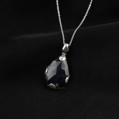 Safir Doğaltaşlı Gümüş Kolye