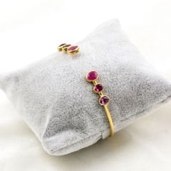 Rhodolite ve Yakut Doğaltaşlı Gümüş Bileklik