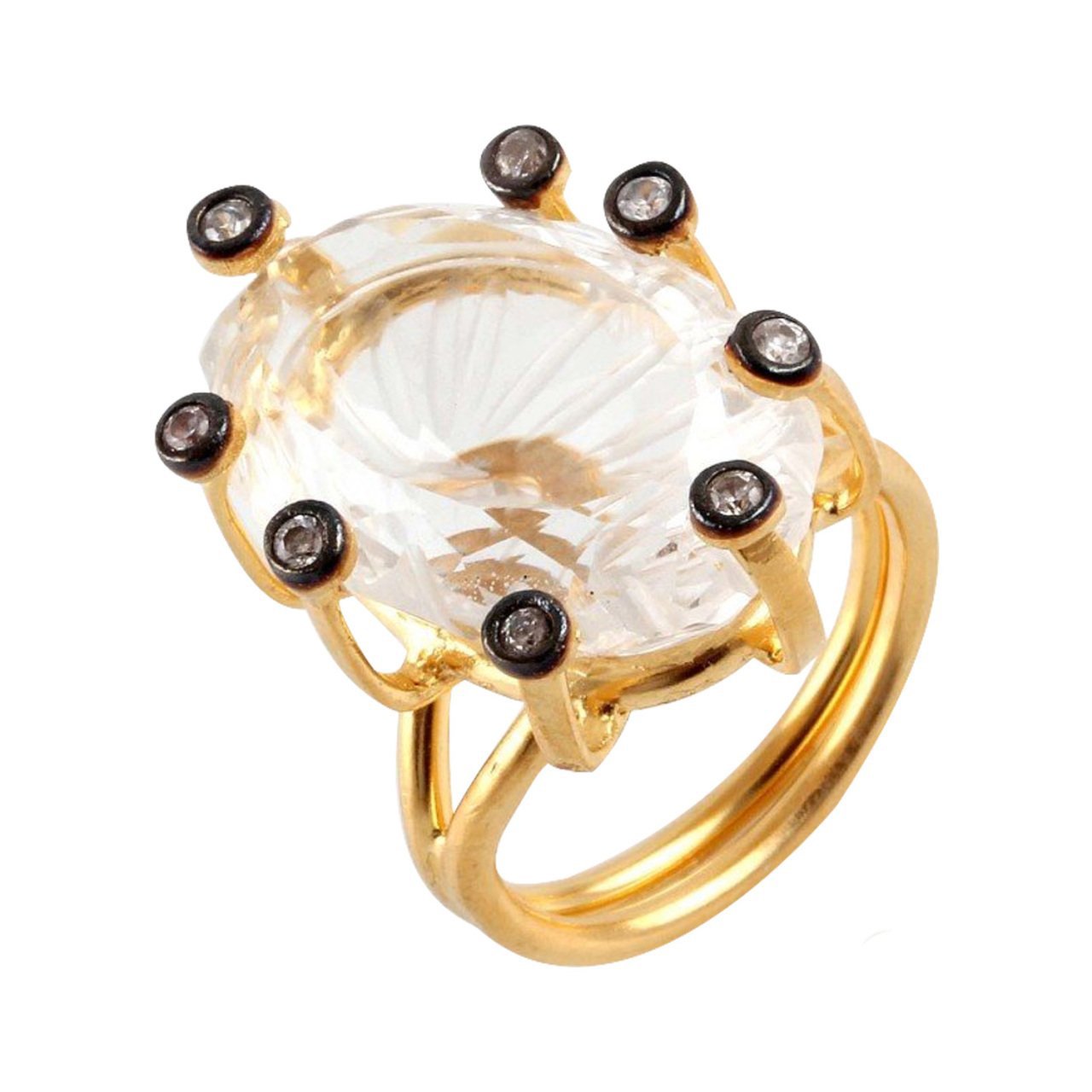 Kristal Kuvars Doğal Taşlı Gümüş Bayan Yüzük