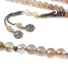 Rutil Kuvars Doğal Taşlı 925 Ayar Gümüş Püsküllü Tesbih