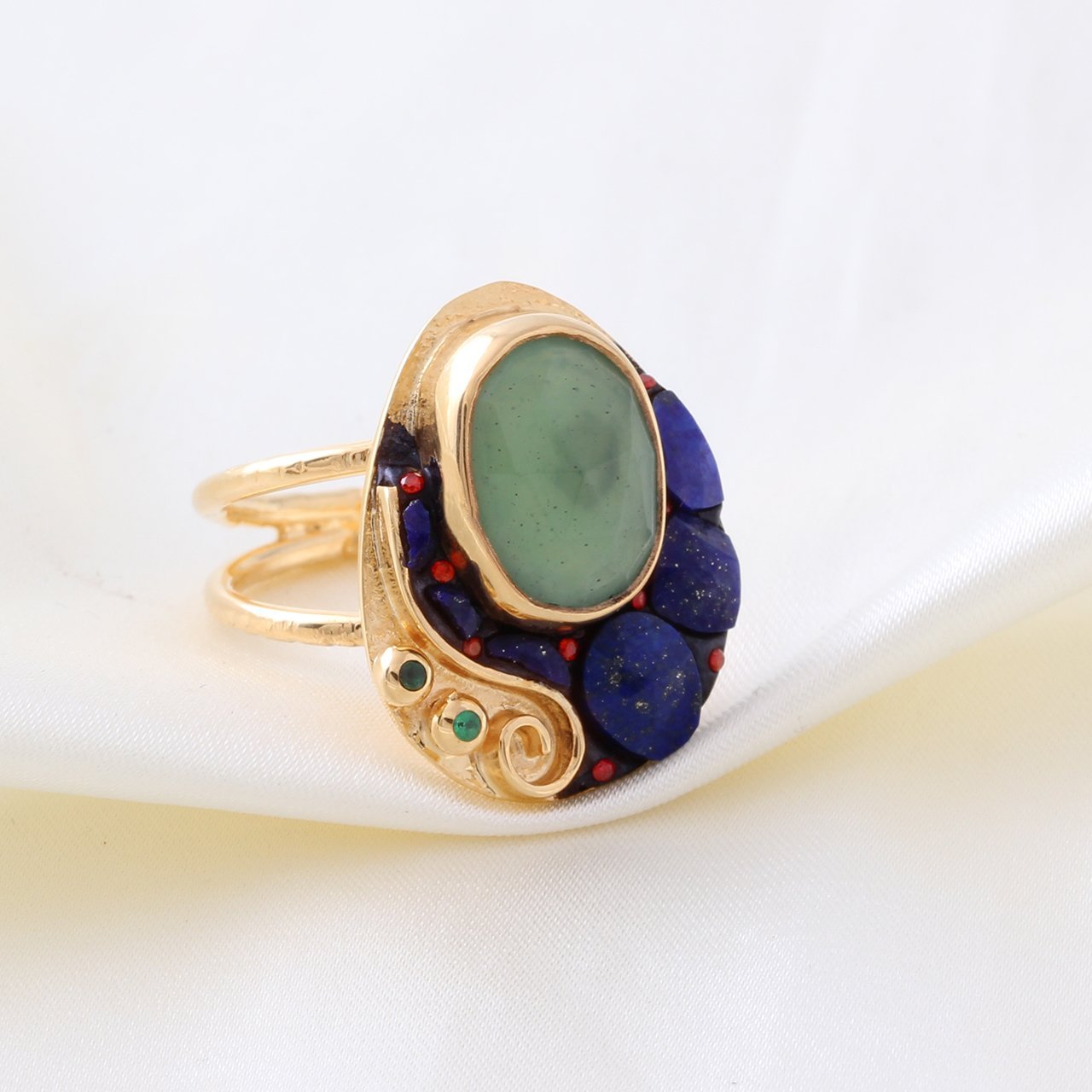 Lapis Lazuli ve Serpantin Doğaltaşlı Yüzük