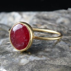 Yakut Doğal Taşlı Minimal Bayan Yüzük