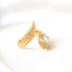 Akuamarin Doğaltaşlı Yaprak Yüzük