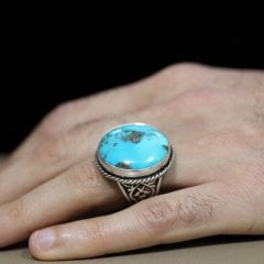 Firuze Doğal Taşlı 925 Ayar Gümüş Erkek Yüzük