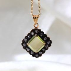 Elmas ve Mozanit Doğaltaşlı Özel Tasarım Kolye