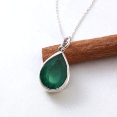 Dublet Zümrüt Doğaltaşlı Gümüş Kolye