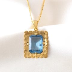 Mavi Topaz Doğaltaşlı Gümüş Kolye