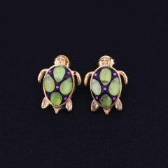 Kaplumbağa Modelli Peridot Doğaltaşlı Gümüş Küpe