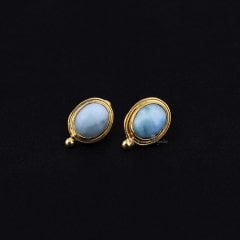 Larimar Doğaltaşlı Minimal Gümüş Küpe