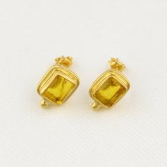 Dublet Sitrin Taşlı Minimal Gümüş Küpe