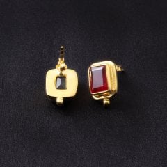 Dublet Garnet Taşlı Minimal Gümüş Küpe