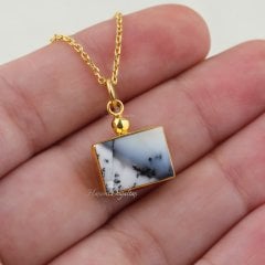 Dendrit Opal Doğaltaşlı Minimal Gümüş Set