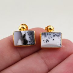 Dendrit Opal Doğaltaşlı Minimal Gümüş Set