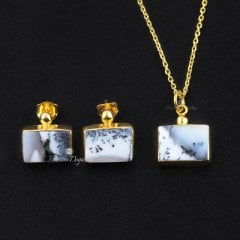 Dendrit Opal Doğaltaşlı Minimal Gümüş Set