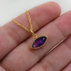 Ametist Doğaltaşlı Minimal Gümüş Set