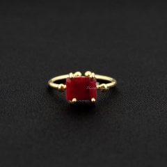 Yakut Doğaltaşlı Minimal Gümüş Yüzük M3