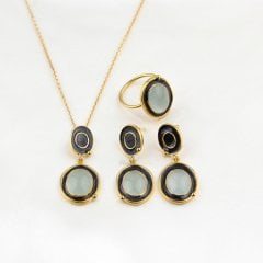 Mineli Akuamarin Doğaltaşlı Gümüş Set