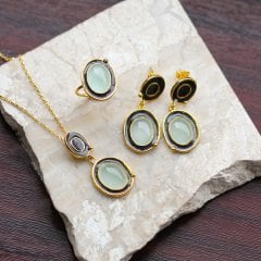 Mineli Akuamarin Doğaltaşlı Gümüş Set