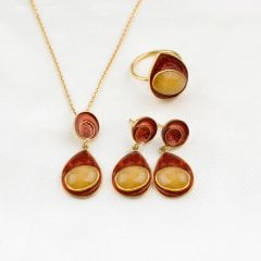 Mineli Sarı Kuvars Doğaltaşlı Gümüş Set