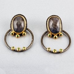 Safir Taşlı Özel Tasarım Gümüş Küpe