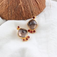 Dumanlı Kuvars Ve Garnet Doğaltaşlı Gümüş Küpe