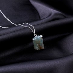 Ham Akuamarin Doğaltaşlı Gümüş Kolye