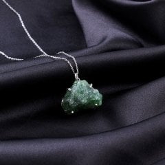 Ham Zümrüt Doğaltaşlı Gümüş Kolye