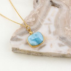 Adeline Serisi Larimar Doğaltaşlı Gümüş Kolye