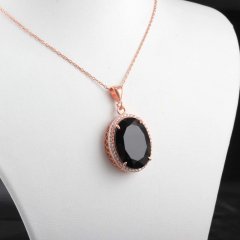 Siyah Spinel Doğal Taşlı Gümüş Kolye