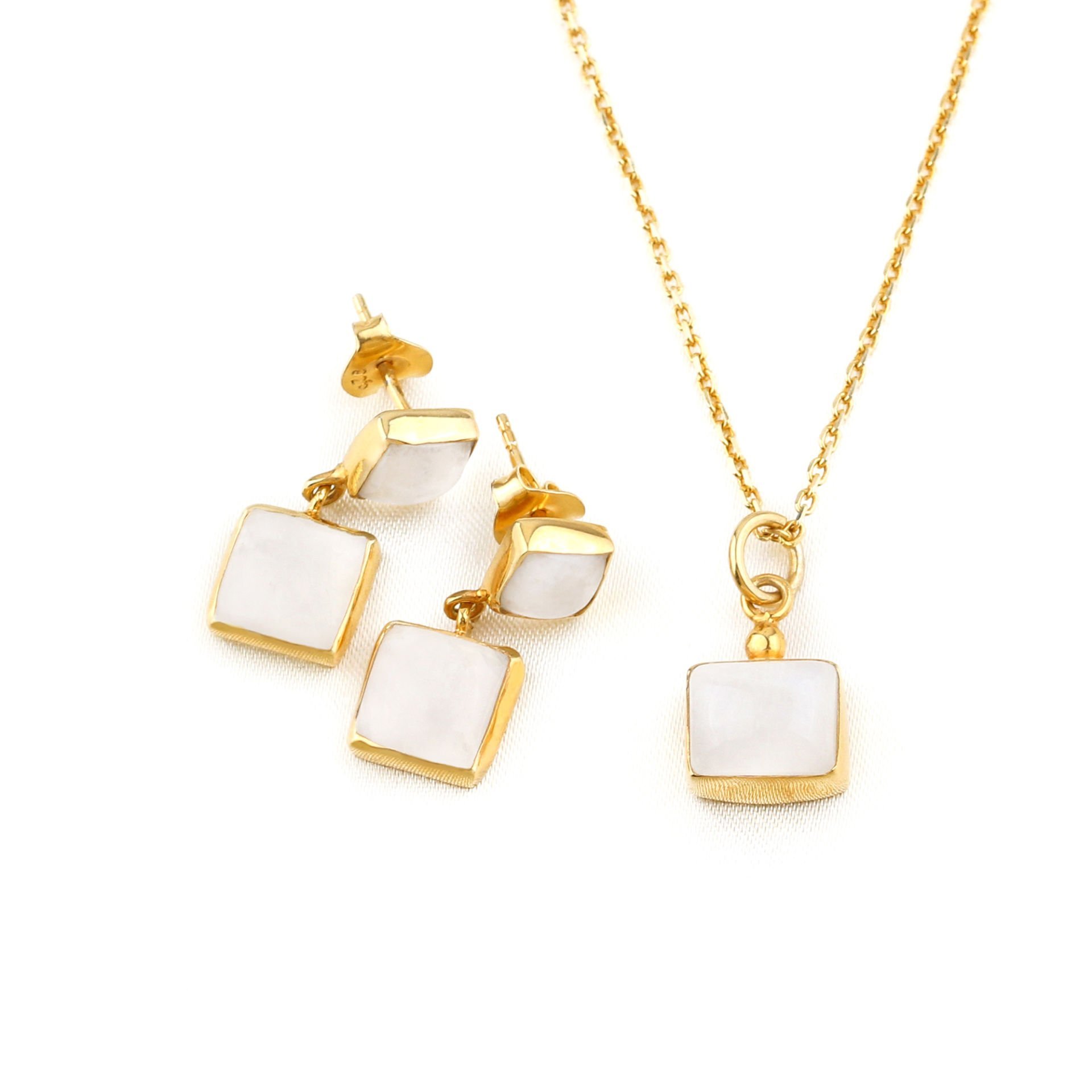 Aytaşı Doğaltaşlı Minimal Gümüş Set