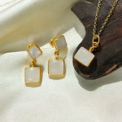 Aytaşı Doğaltaşlı Minimal Gümüş Set