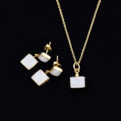 Aytaşı Doğaltaşlı Minimal Gümüş Set