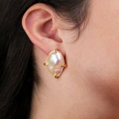 Doğal Barok İnci Gümüş Küpe