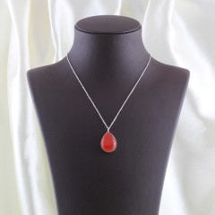 Akik Doğaltaşlı Minimal Gümüş Kolye