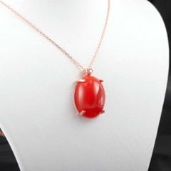 Kırmızı Akik Doğal Taşlı Gümüş Kolye