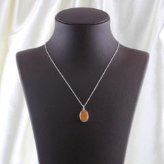 Sarı Kuvars Doğaltaşlı Minimal Gümüş Kolye