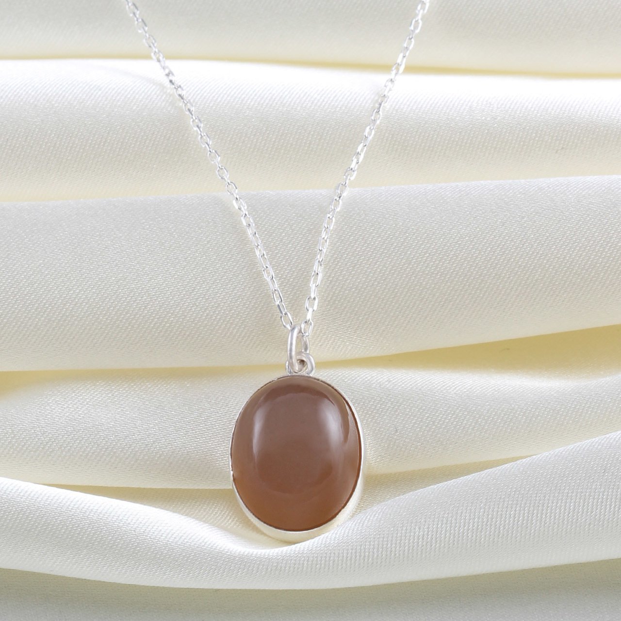 Ay Taşı Doğaltaşlı Minimal Gümüş Kolye