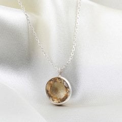Sitrin Doğaltaşlı Minimal Gümüş Kolye