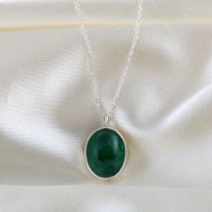 Zümrüt Doğaltaşlı Minimal Gümüş Kolye