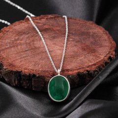 Zümrüt Doğaltaşlı Minimal Gümüş Kolye