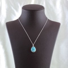 Larimar Doğaltaşlı Minimal Gümüş Kolye