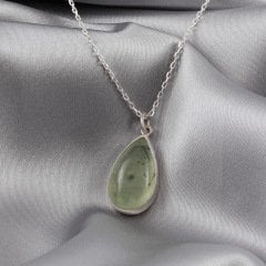 Prehnite Doğaltaşlı Minimal Gümüş Kolye