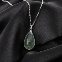 Prehnite Doğaltaşlı Minimal Gümüş Kolye