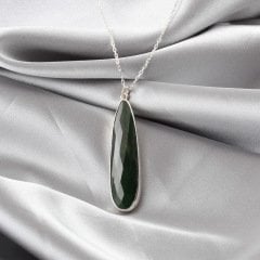 Damla Zümrüt Doğaltaşlı Minimal Gümüş Kolye