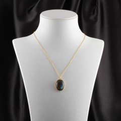 Labradorit Doğaltaşlı Minimal Gümüş Kolye